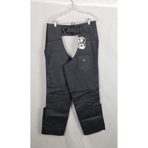 HWK Leather Motorcycle Chaps Mens 36 Genuine Leather Biker Riding Pants Rodeo - Picture 1 of 9